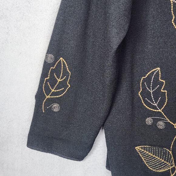 NEWTON TRADING CO Sweater Womens 1X Wool Cardigan Embroidered Leaves Floral - Picture 7 of 10